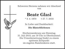 Traueranzeige Beate Glasl