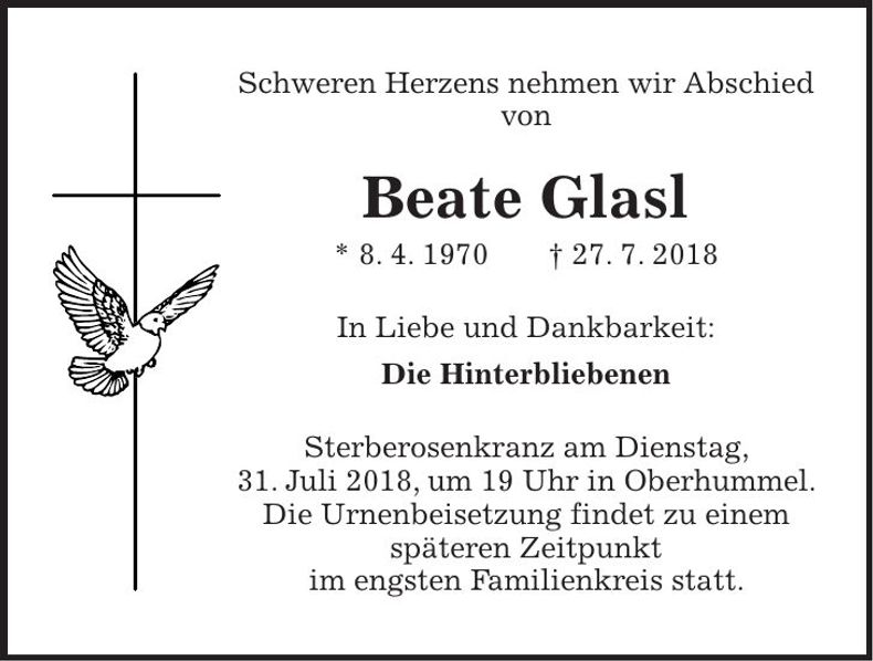 Traueranzeige Beate Glasl