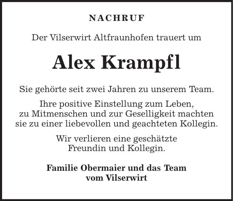 Traueranzeige Alexandra Krampfl