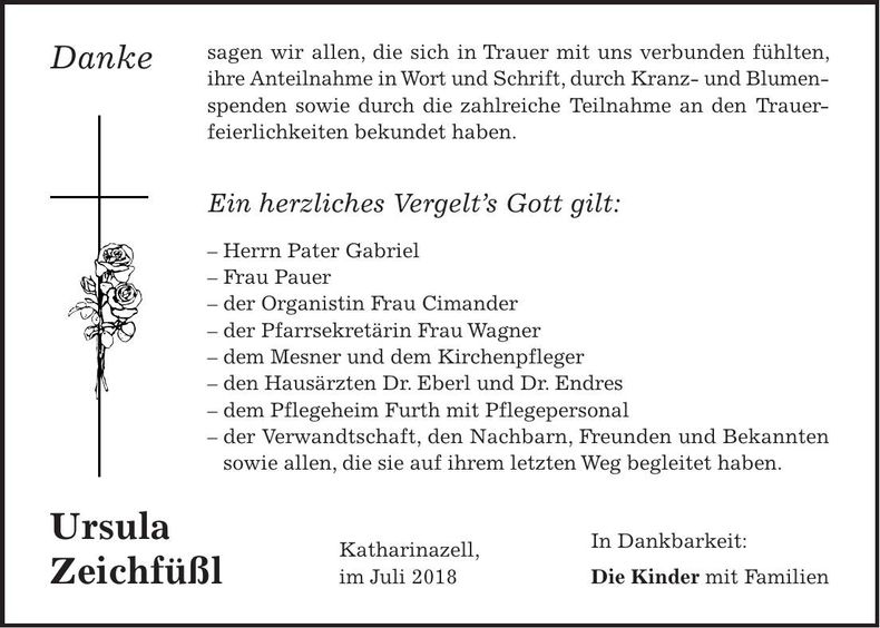 Traueranzeige Ursula Zeichfüßl
