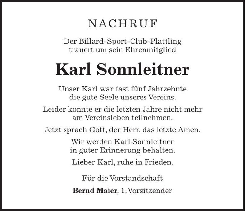 Traueranzeige Karl Sonnleitner