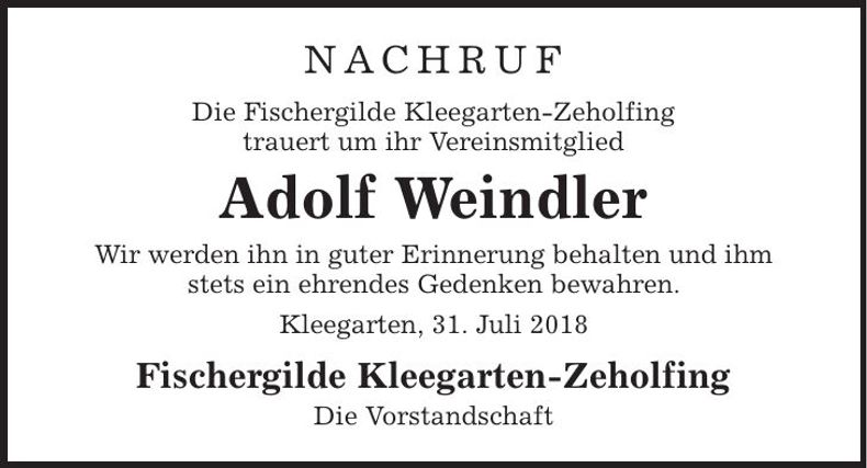 Traueranzeige Adolf Weindler