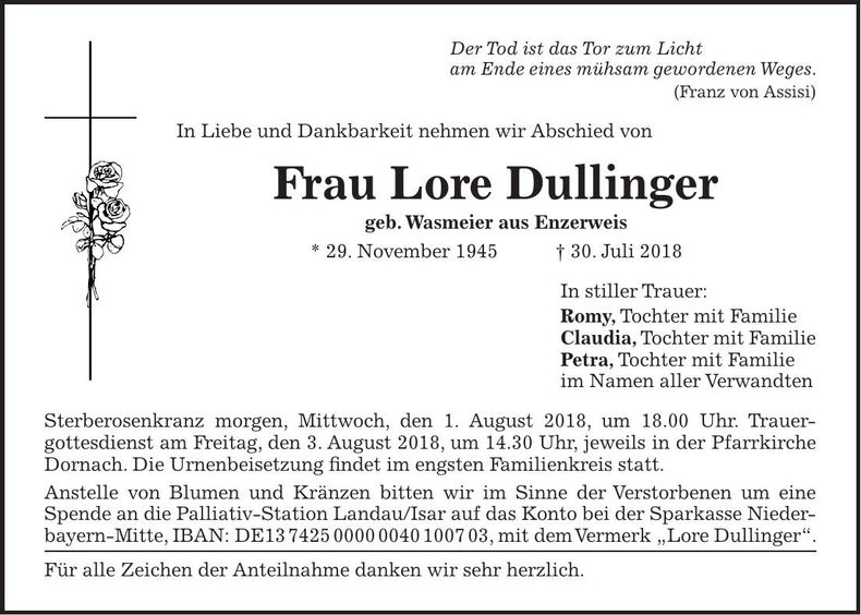 Traueranzeige Lore Dullinger