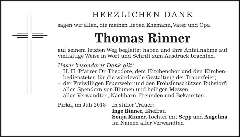 Traueranzeige Thomas Rinner