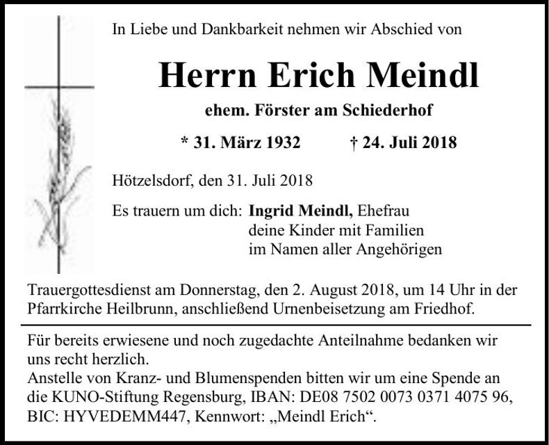 Traueranzeige Erich Meindl