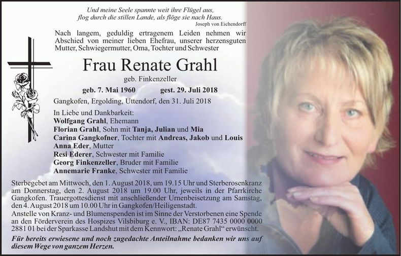 Traueranzeige Renate Grahl