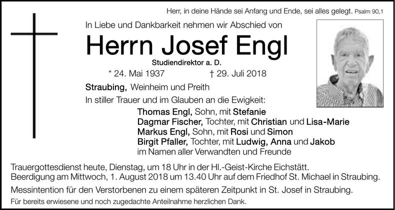 Traueranzeige Josef Engl