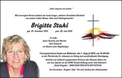 Traueranzeige Brigitte Stahl