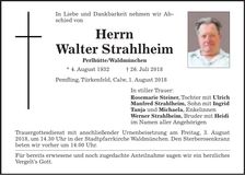 Traueranzeige Walter Strahlheim