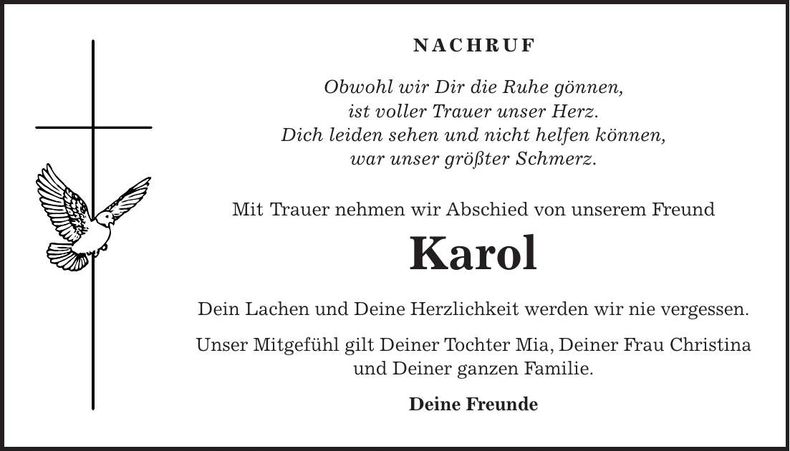 Traueranzeige Karol Zmitrowicz
