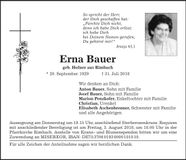 Traueranzeige Erna Bauer
