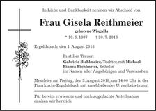 Traueranzeige Gisela Reithmeier