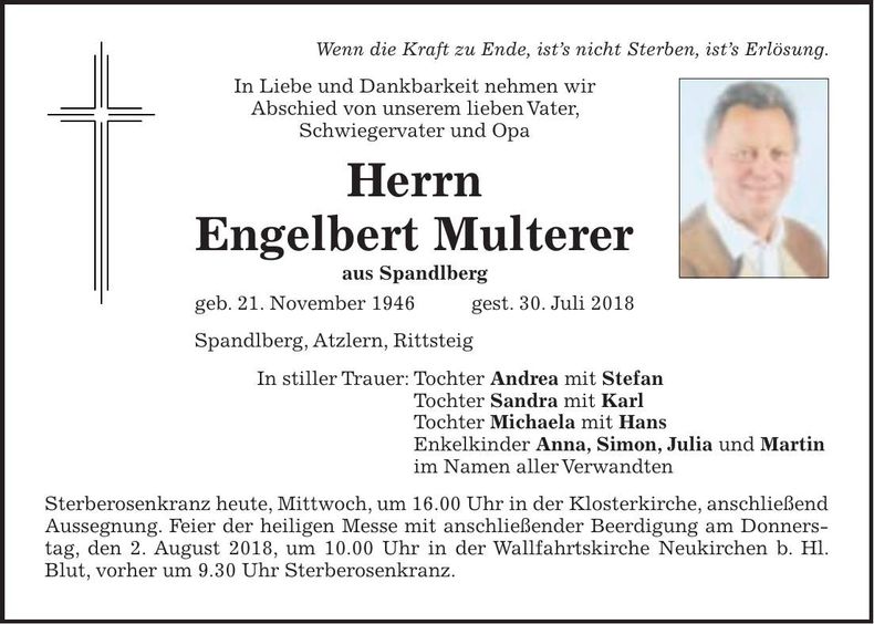 Traueranzeige Engelbert Multerer