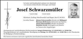 Traueranzeige Josef Schwarzmüller