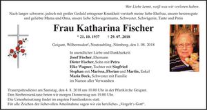 Traueranzeige Katharina Fischer