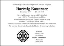 Traueranzeige Hartwig Kaunzner