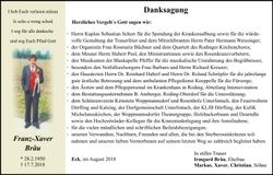Traueranzeige Franz-Xaver Bräu