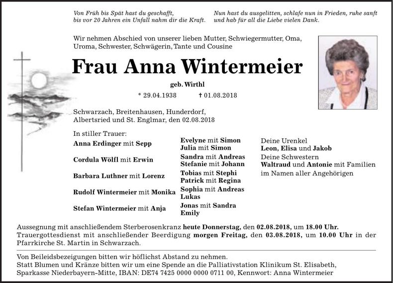 Traueranzeige Anna Wintermeier
