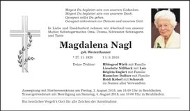 Traueranzeige Magdalena Nagl