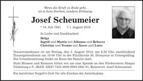 Traueranzeige Josef Scheumeier