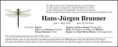 Traueranzeige Hans-Jürgen Brunner