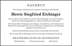Traueranzeige Siegfried Eichinger