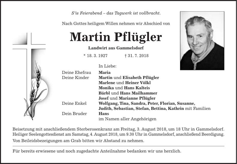Traueranzeige Martin Pflügler