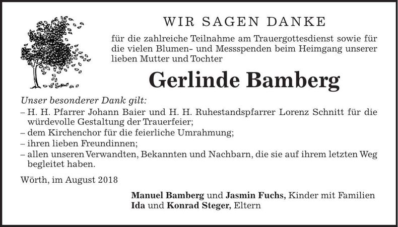 Traueranzeige Gerlinde Bamberg