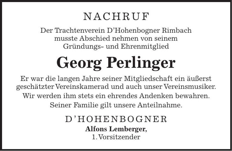 Traueranzeige Georg Perlinger
