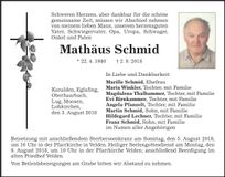 Traueranzeige Mathäus Schmid