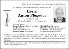 Traueranzeige Anton Flexeder
