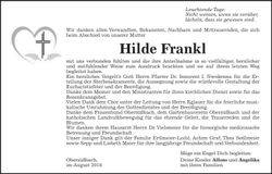 Traueranzeige Hilde Frankl
