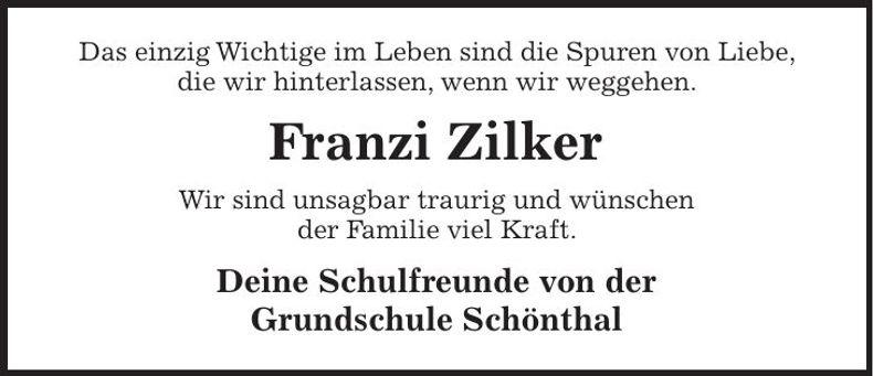 Traueranzeige Franziska Zilker