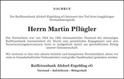 Traueranzeige Martin Pflügler
