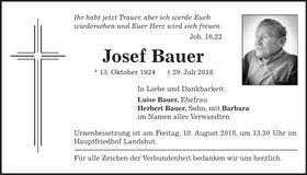 Traueranzeige Josef Bauer