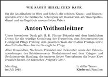Traueranzeige Anton Voithenleitner