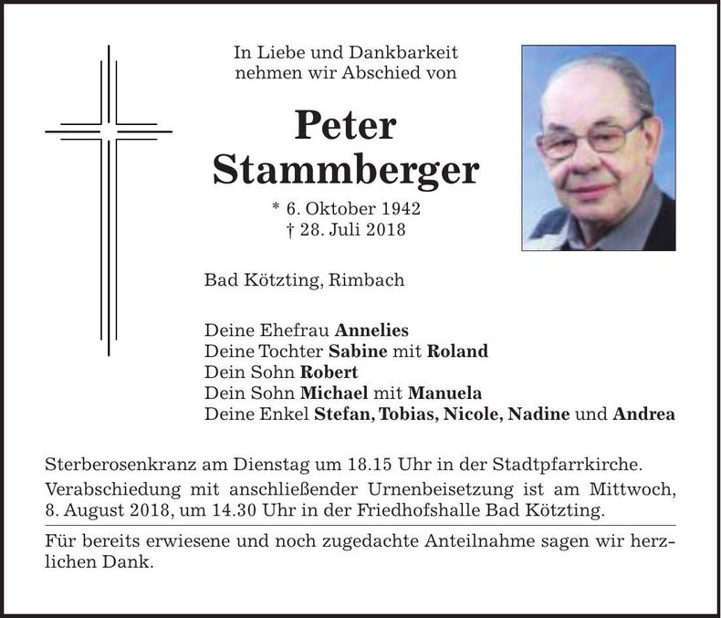 Traueranzeige Peter Stammberger
