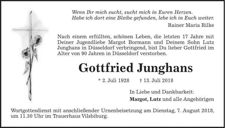 Traueranzeige Gottfried Junghans