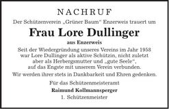 Traueranzeige Lore Dullinger