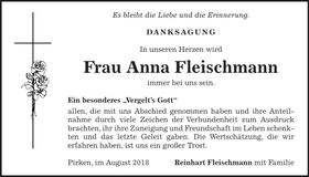 Traueranzeige Anna Fleischmann