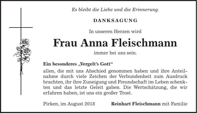 Traueranzeige Anna Fleischmann