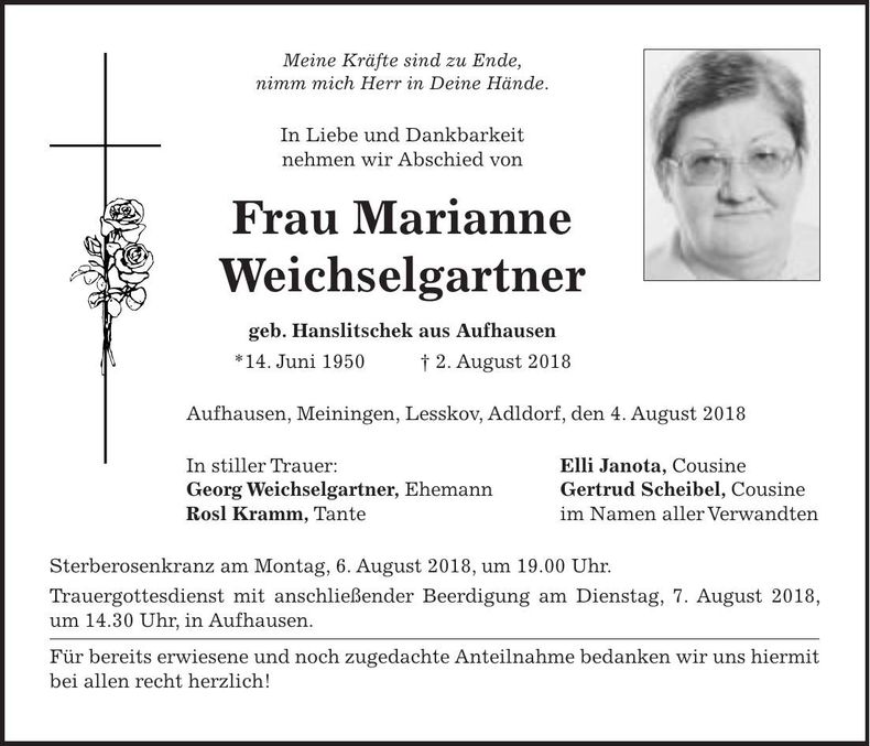 Traueranzeige Marianne Weichselgartner