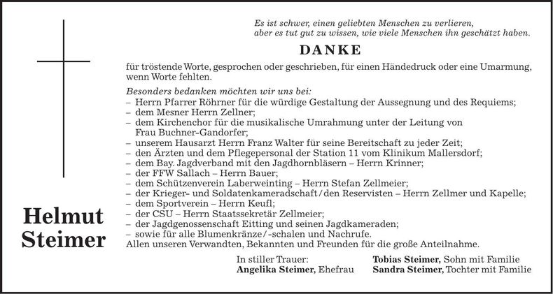 Traueranzeige Helmut Steimer