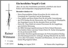Traueranzeige Rainer Wittmann