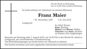 Traueranzeige Franz Maier