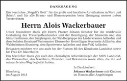Traueranzeige Alois Wackerbauer