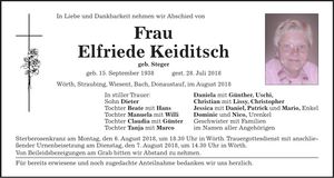 Traueranzeige Elfriede Keiditsch