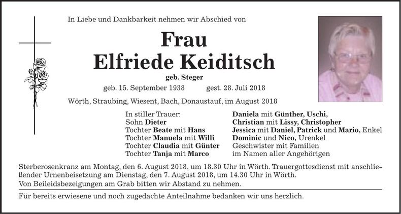 Traueranzeige Elfriede Keiditsch