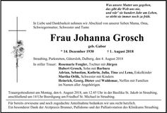 Traueranzeige Johanna Grosch