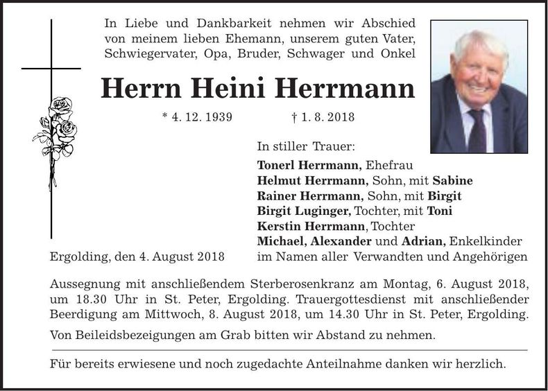 Traueranzeige Heini Herrmann
